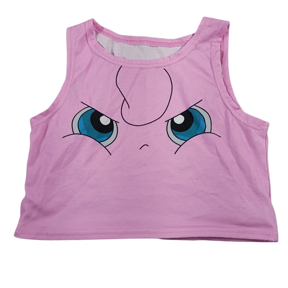 Unbranded Anime Face Graphic Tank Top Women Small Pink Good Cropped Sleeveless
